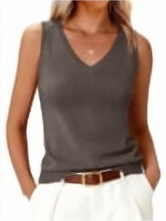 Womens Wool Blend Tank Tops V Neck Sleeveless Sweater Business Casual Work Knit Shirts Slim Fit 2026 Summer Outfits Drak Taupe Large