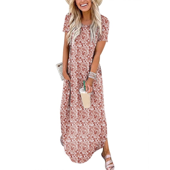 ANRABESS Womens Summer Dress Short Sleeve Maxi T Shirt Dress Loose Casual Beach Sundress with Pockets Side Slit
