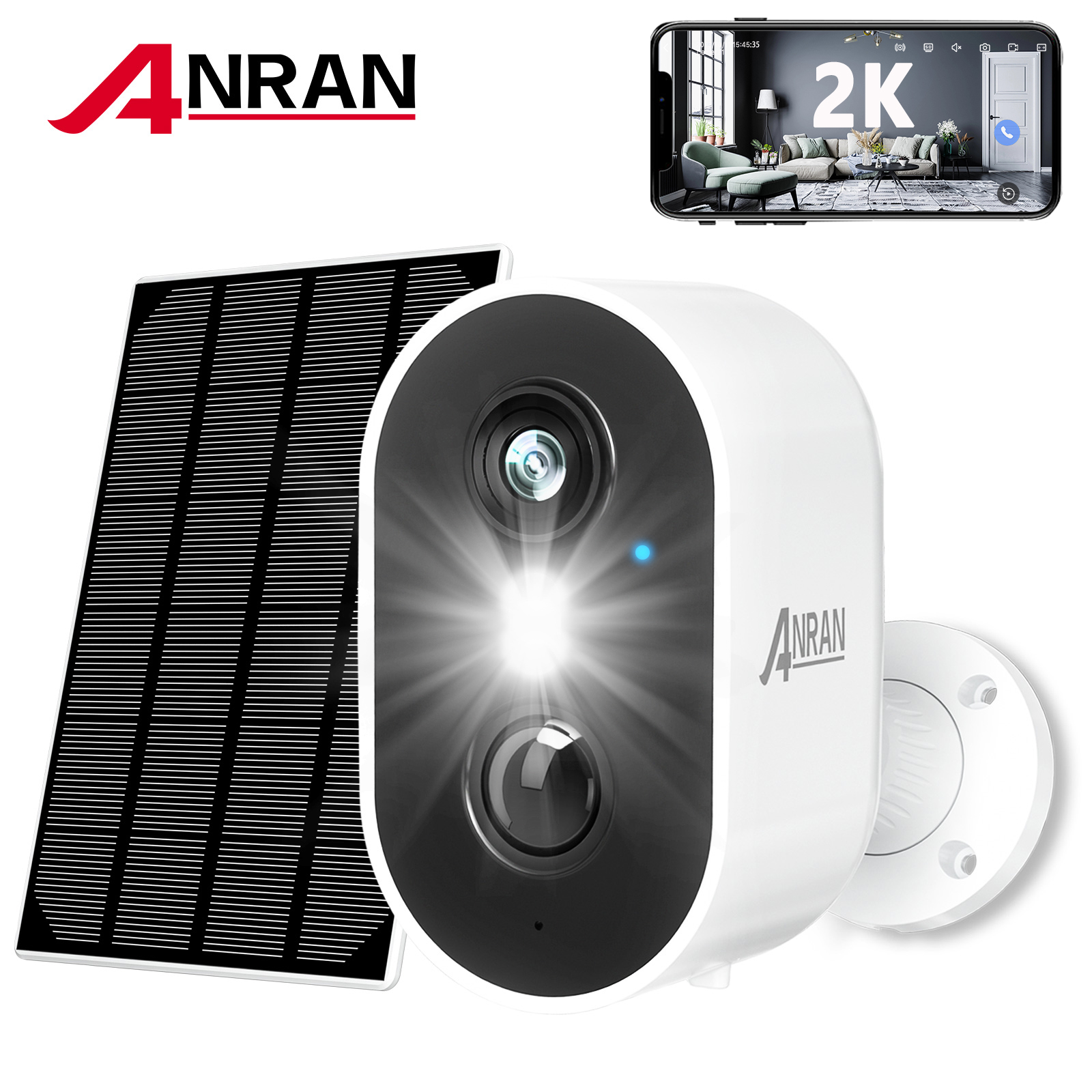 ANRAN 2K Wireless Outdoor Solar Security Camera with Spotlight, Waterproof PIR Detection, 2.4Ghz Wi-Fi, Rechargeable Battery Powered Home Surveillance Camera with Color Night Vision, 2-Way Audio - image 1 of 10