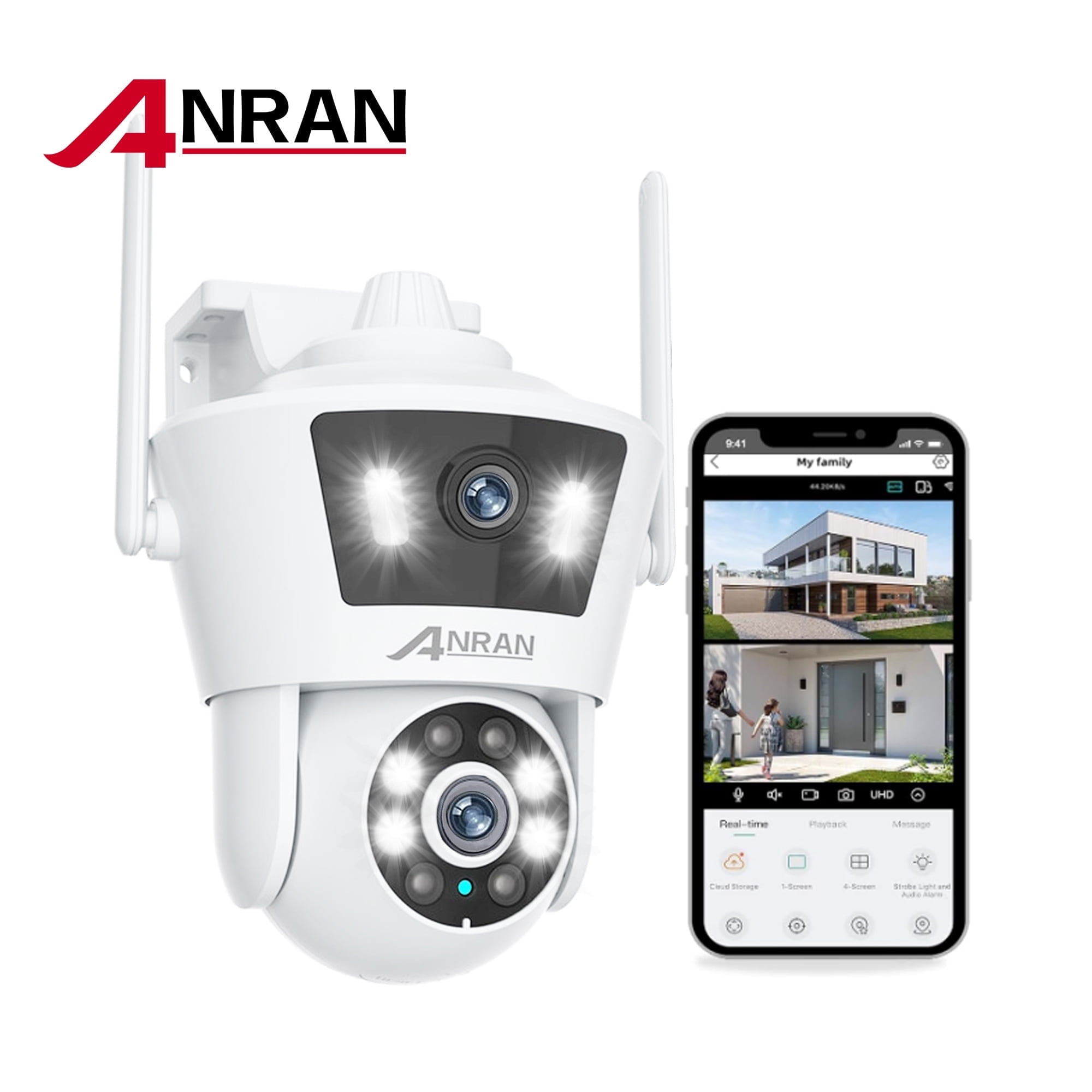 ANRAN Dual Lens Outdoor Security Camera, 2.5K/6MP WiFi PTZ Outside Cameras for Home Security with Auto Tracking, Human Detection, IP66, 30m Color Night Vision,24/7 Record,Two-Way Audio,Support Alexa