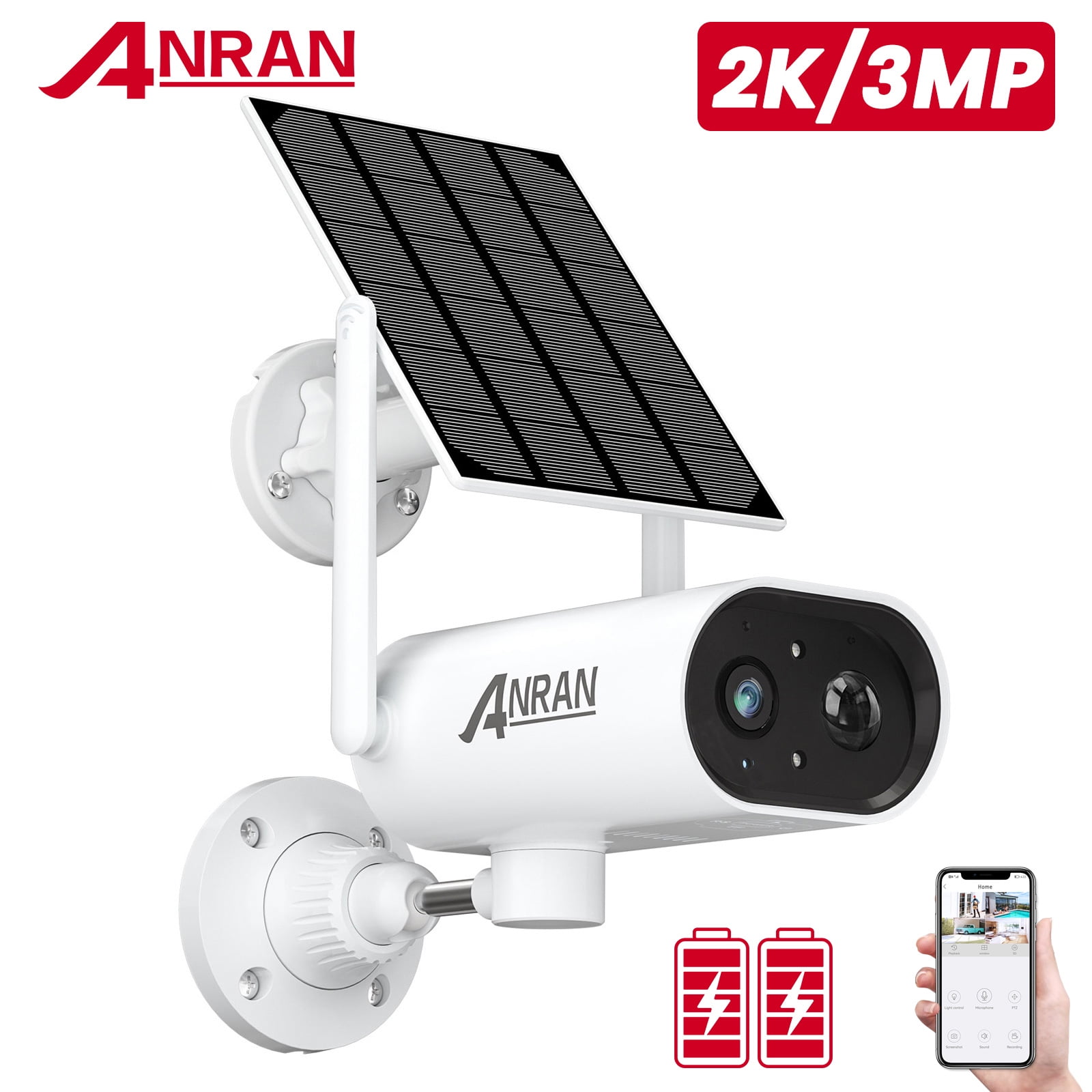 ANRAN Cámara Vigilancia WiFi Exterior Solar, 2K HD Camara Vigilancia  Exterior 360°, Detección de Movimiento AI, Visión Nocturna en Color, Alarma  de Luz y Sonido, Compatible con Alexa, Q03 Pro Blanco