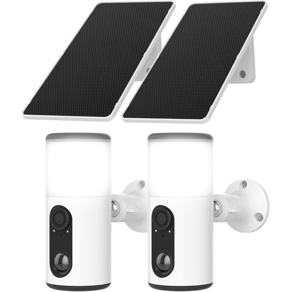 ANRAN Solar Security Cameras Wireless Outdoor with Light,2K Porch Floodlight Camera Color Night Vision & AI Motion Detection,2-Way Talk Spotlight Siren Alarm,Compatible Alexa,2PCS