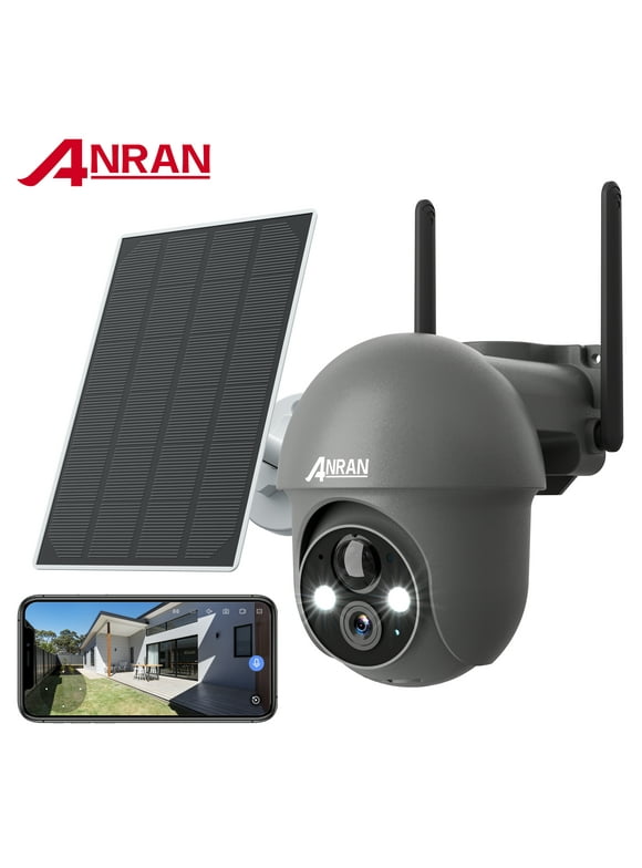 ANRAN Wireless Solar Security Camera Outdoor with 360° View, 2K Outdoor Security Camera with Smart Siren, Spotlights, Color Night Vision, PIR Human Detection, Pan Tilt Control, 2-Way Talk