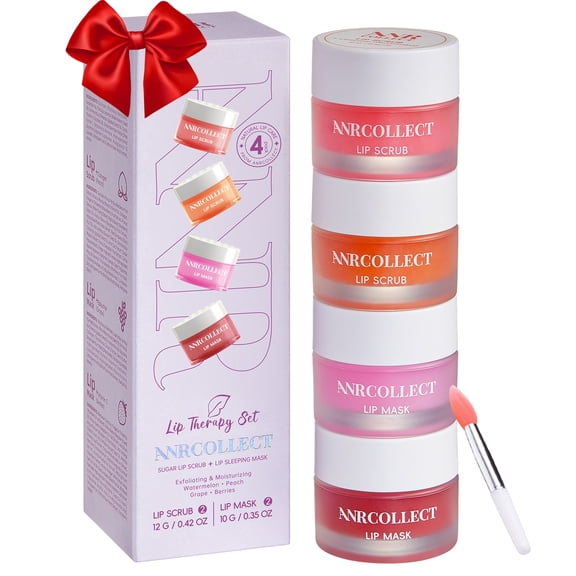 ANAiRUi Lip Scrub & Mask Set (4 Pack), Exfoliating & Moisturizing Care for Dry Lips