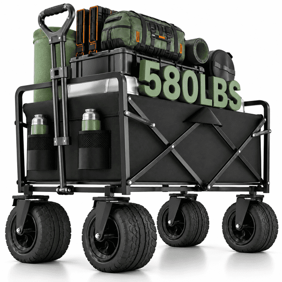 ANSFIL Collapsible Wagon with Wheels, Wagons Carts Foldable Wagon Cart with Flexible Handle, Folding Utility Heavy Duty Wagons Carts for Grocery Shopping Garden