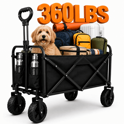 ANSFIL Collapsible Wagon with All-Terrain Wheels, Folding Utility Heavy Duty Wagons for Sports, Shopping, Camping, Grocery, Black