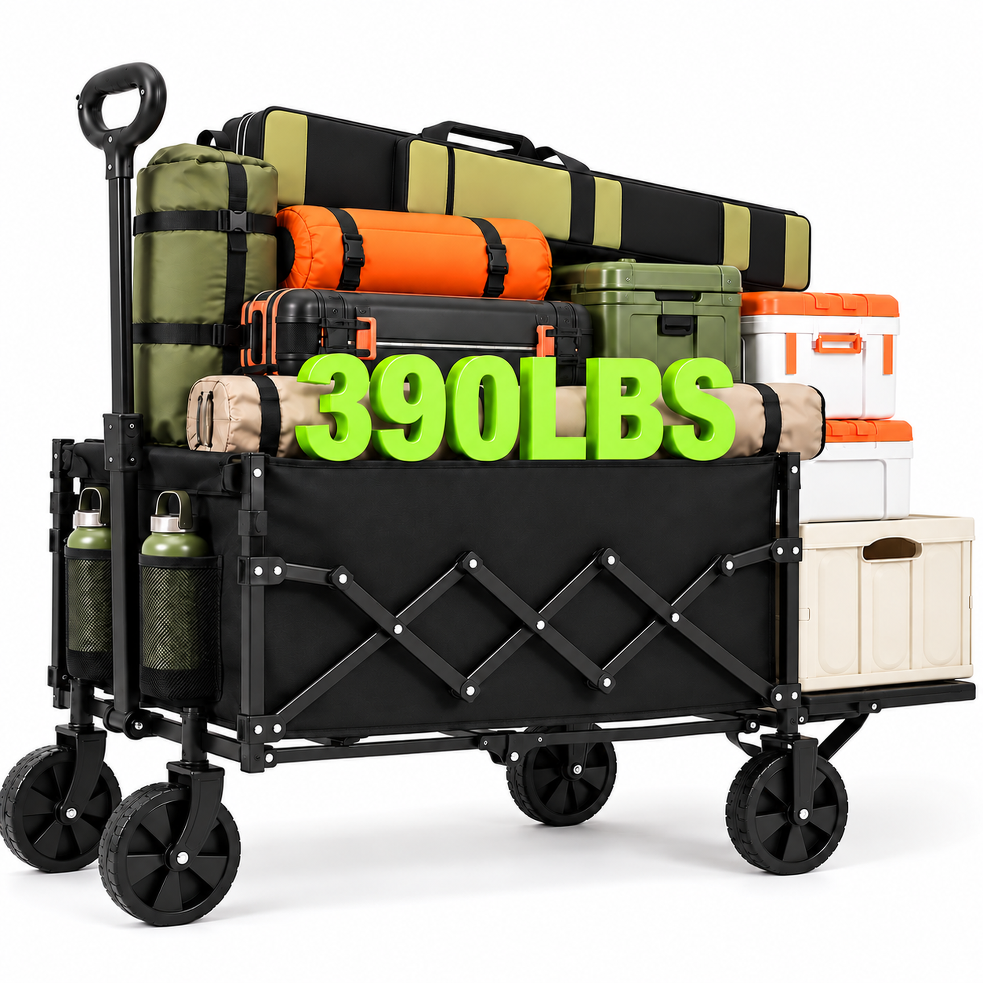 ANSFIL Folding Wagon with Extended Tailgate, 390LBS Heavy Duty Foldable Utility Wagon Cart for Shopping/Beach/Garden/Camping/Sports