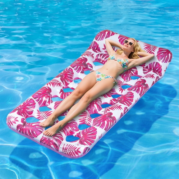 ANSFIL Inflatable Pool Float Lounger Adults, Pool Floaties Sun Tanning Bed Float with Headrest for Adults, Blue