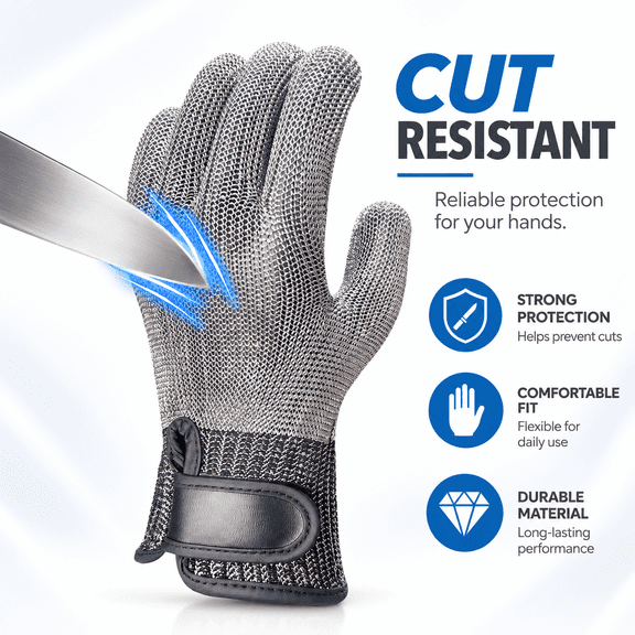 ANSI A9 Cut Resistant Glove Food Grade, Stainless Steel Mesh Metal Knife Cutting Glove for Butcher Meat Cutting, Oyster Shucking Kitchen, Mandoline Chef Slicing, Fish Fillet, Mechanical Work, Garden