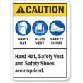 thumbnail image 1 of ANSI Caution Hard Hat Safety Vest Shoes Sign - 8"x12" Metal Sign, Site Safety Requirement, Wall Fence Warning, 1 of 6