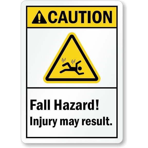 ANSI Caution Sign: Fall Hazard, Injury May Result (With Graphic) Metal Sign 8"x12" \u2013 Indoor/Outdoor Use for Home & Office