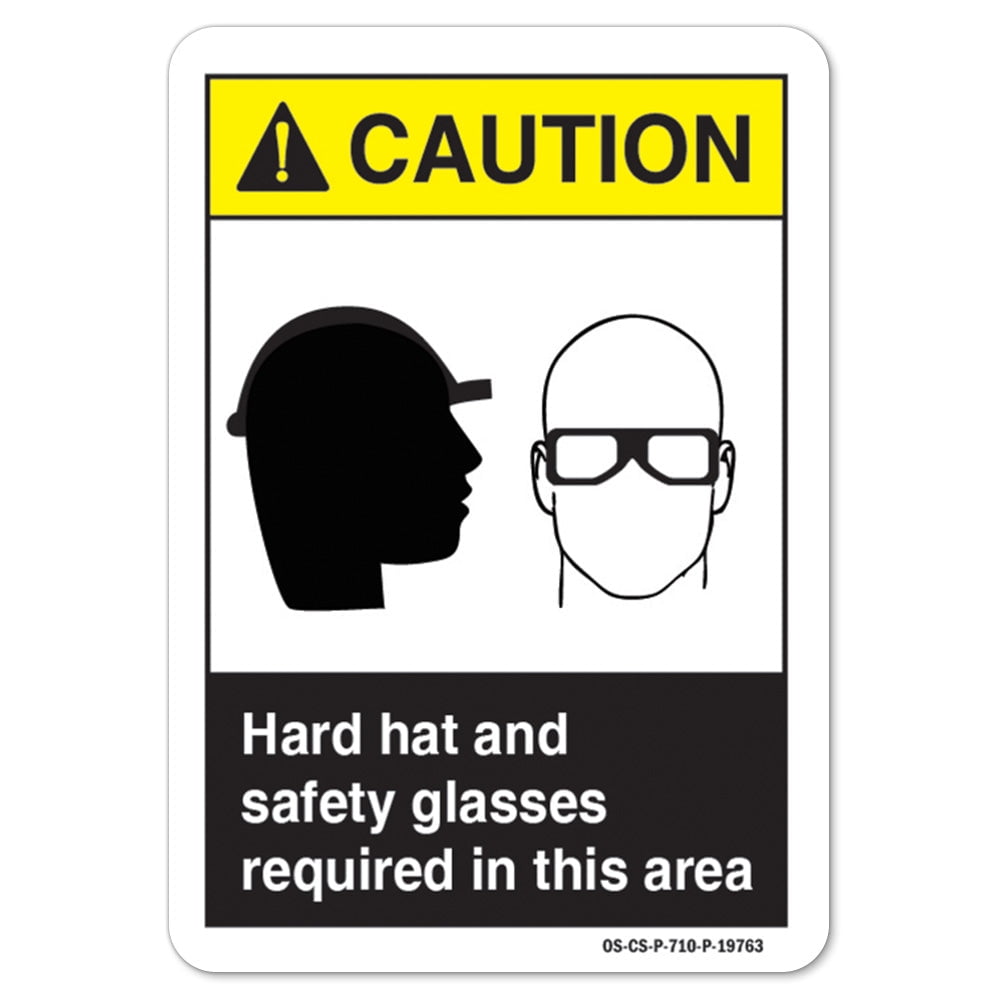 ANSI Caution Sign - Hard Hat And Safety Glasses Required In This Area ...