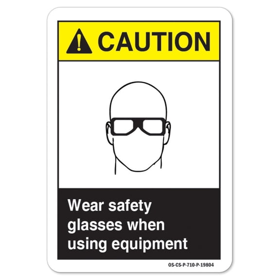 ANSI Caution Sign - Wear Safety Glasses When Using Equipment |  Aluminum Sign | Protect Your Business osha safety sign |  Made in the USA