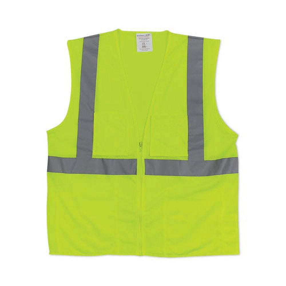 ANSI Class 2 Four Pocket Zipper Safety Vest, Polyester Mesh, 3X-Large, Hi-Viz Lime Yellow | Bundle of 10 Each