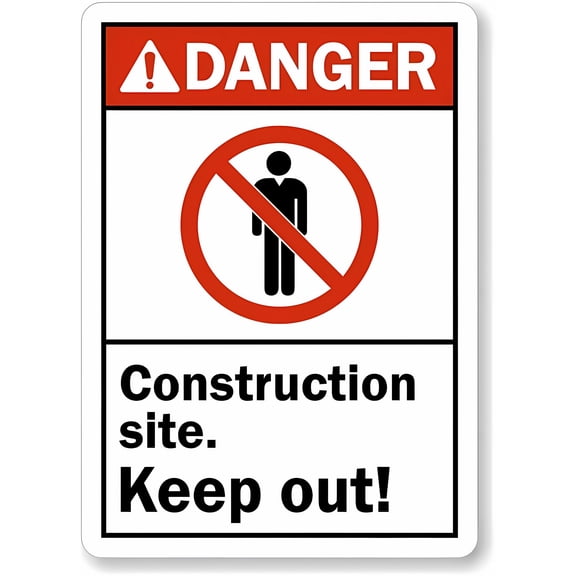 ANSI Danger Construction Site Keep Out Sign - 8"x12" Metal Sign, Restricted Area Warning, Wall Fence Safety Signage