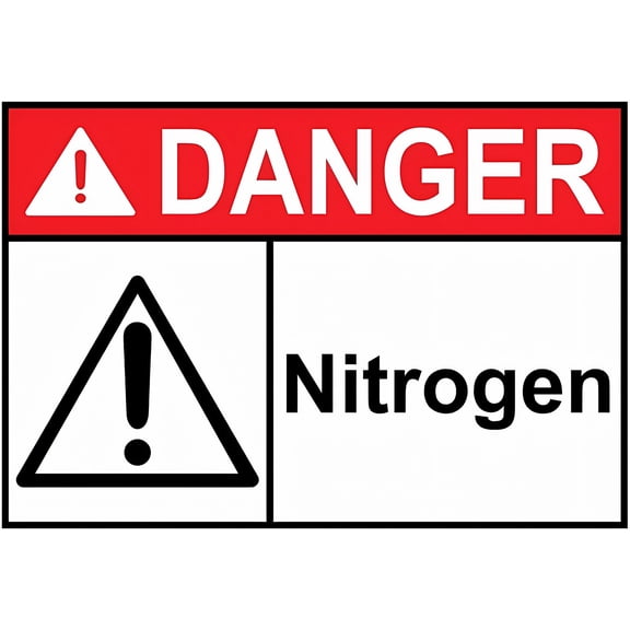 ANSI Danger Nitrogen with Symbol Gas Line Safety Warning Metal Tin Sign 12 x 8 Inches - Indoor Outdoor Industrial, Lab, Nitrogen Asphyxiation Risk