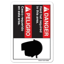 ANSI Danger Sign - Danger Hard Hats Required In This Area (Bilingual Spanish) | Plastic Sign | Protect Your Business osha safety sign |  Made in the USA