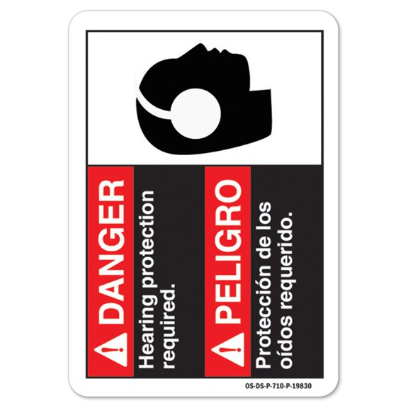 ANSI Danger Sign - Danger Hearing Protection Required (Bilingual Spanish) | Aluminum Sign | Protect Your Business osha safety sign | Made in the USA