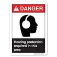 thumbnail image 1 of ANSI Danger Sign - Hearing Protection Required In This Area |  Aluminum Sign | Protect Your Business osha safety sign |  Made in the USA, 1 of 6