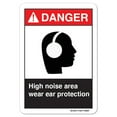 thumbnail image 1 of ANSI Danger Sign - High Noise Area Wear Ear Protection | Plastic Sign | Protect Your Business, Work Site, Warehouse osha safety sign |  Made in the USA, 1 of 6