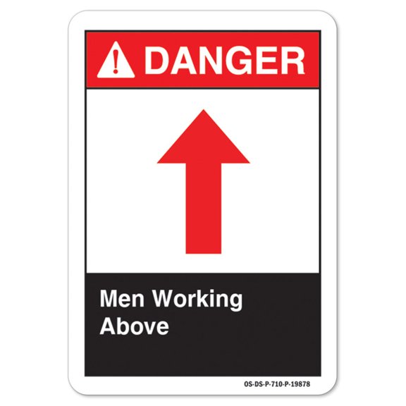 ANSI Danger Sign - Men Working Above (Arrow Up) | Plastic Sign | Protect Your Business, Work Site, Warehouse osha safety sign |  Made in the USA
