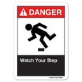 thumbnail image 1 of ANSI Danger Sign - Watch Your Step 1 | Decal | Protect Your Business, Work Site, Warehouse & Shop Area osha safety sign |  Made in the USA, 1 of 6