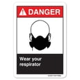 thumbnail image 1 of ANSI Danger Sign - Wear Your Respirator |  Peel And Stick Wall Graphic | Protect your Business, Class Room, Office & Interior Surroundings & Shop Area osha safety sign |  Made in the, 1 of 4