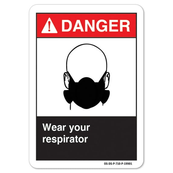 ANSI Danger Sign - Wear Your Respirator | Peel And Stick Wall Graphic | Protect your Business, Class Room, Office & Interior Surroundings & Shop Area osha safety sign | Made in the