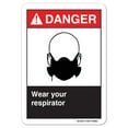 thumbnail image 1 of ANSI Danger Sign - Wear Your Respirator | Plastic Sign | Protect Your Business, Work Site, Warehouse & Shop Area osha safety sign |  Made in the USA, 1 of 6