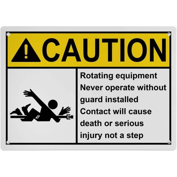ANSI Machine Safety Sign Rotating Equipment 8"x12" Weatherproof Safety Sign (Rotating equipment Never operate without guard installed Contact will cause death or serious injury not a step)