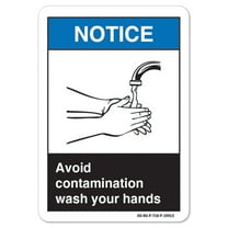 ANSI Notice Sign - Avoid Contamination Wash Your Hands |  Peel And Stick Wall Graphic | Protect your Business, Class Room, Office & Interior Surroundings osha safety sign |  Made in the