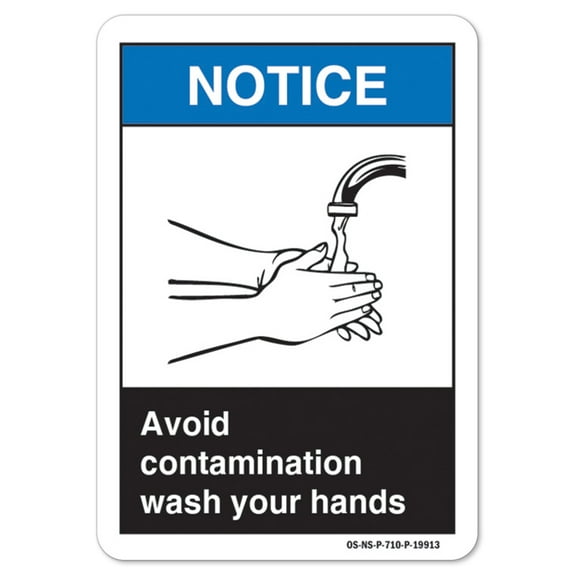 ANSI Notice Sign - Avoid Contamination Wash Your Hands |  Peel And Stick Wall Graphic | Protect your Business, Class Room, Office & Interior Surroundings osha safety sign |  Made in the