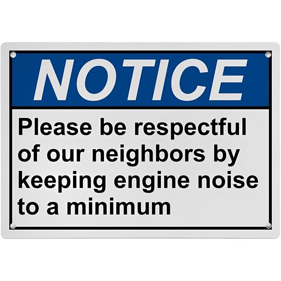 ANSI Policies Regulations Sign Keep Engine Noise Minimum - 8"x12" Weatherproof UV Resistant Plastic Safety Sign