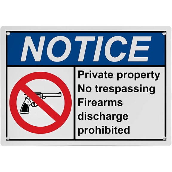ANSI Private Property Sign No Trespassing Firearms Discharge Prohibited - 8"x12" Weatherproof UV Resistant Workplace Caution Sign