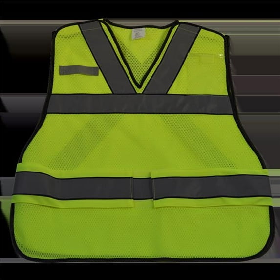 ANSI V-Neck Lime Mesh Public Safety Vest X on Back, Regular Small & Extra Large