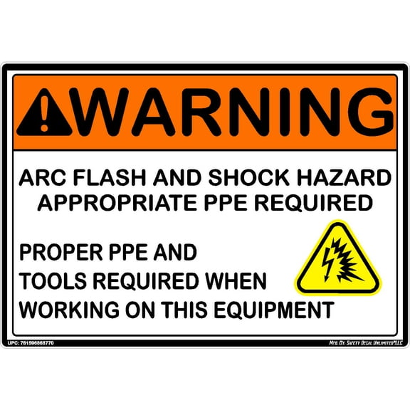 ANSI Warning Arc Flash Shock Hazard Appropriate PPE and Tools Required Electrical Warning Orange Black Yellow White Label Sticker Decal Made in America 10 x 7