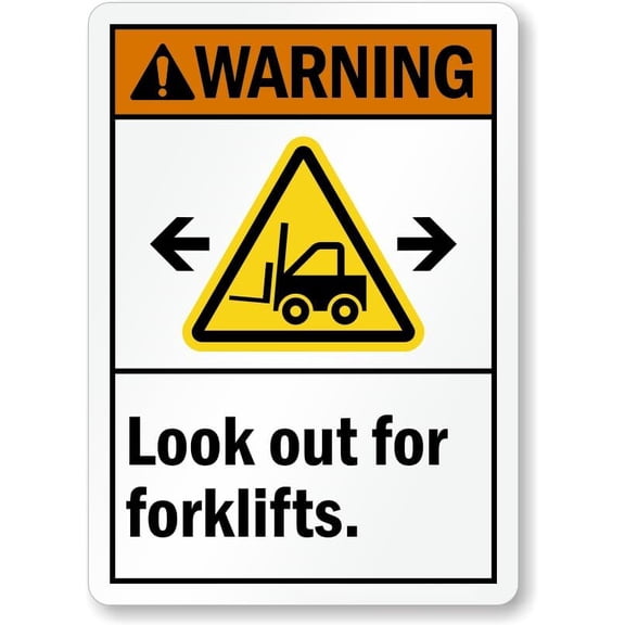 ANSI Warning Sign: Look Out For Forklifts (Bidirectional Arrow) Man Cave Garage Shop Bar Restaurant Home Decor Metal Sign, 12" x 8"