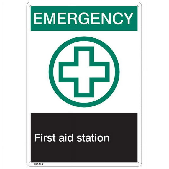 ANSI Z535 Rigid Plastic "Emergency First Aid…", 7" x 10" (148 Units)