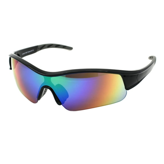 ANSI Z87.1+ Protective Safety Sunglasses Mirrored Lens Light Wrap Half Rim Grey