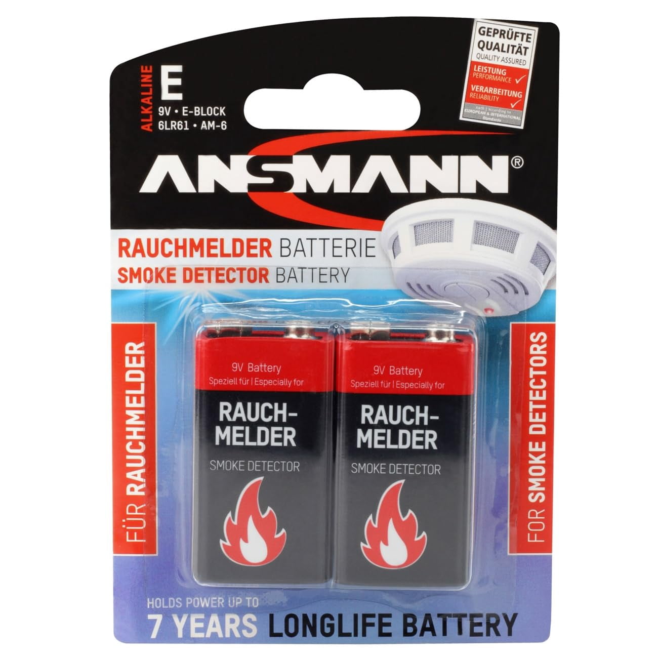 ANSMANN Smoke Detector Battery Replacement Square 9V EBlock Batteries
