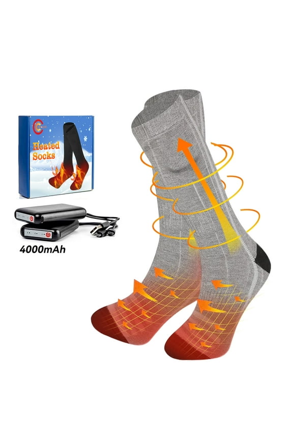 Heated Socks for Men Women 4000mAh Rechargeable Electric Heating Socks Warm Winter Thermal Socks Electric Battery Socks Foot Warmer(3 Heating Settings)