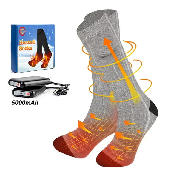 COMOPIO Heated Socks for Men Women 5000mAh Rechargeable Electric Heating Socks Warm Winter Thermal Socks Electric Battery Socks Foot Warmer(3 Heating Settings)
