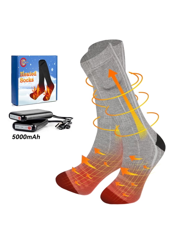 Heated Socks for Men Women 5000mAh Rechargeable Electric Heating Socks Warm Winter Thermal Socks Electric Battery Socks Foot Warmer(3 Heating Settings)