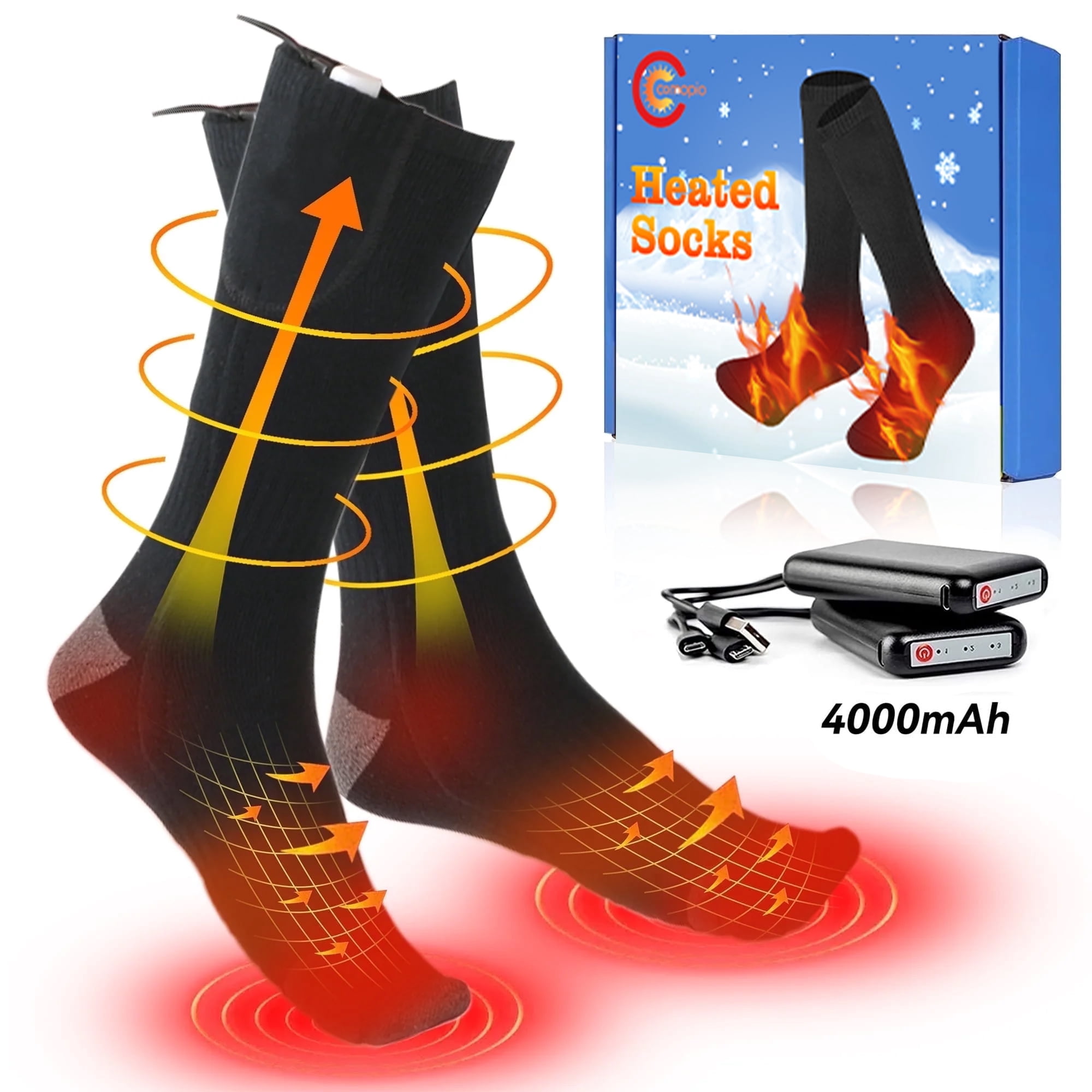 Rechargeable Electric Washable Winter Warm Socks Heated Socks for Women Men, 4000mAh Rechargeable Electric Heated Socks（black grey）