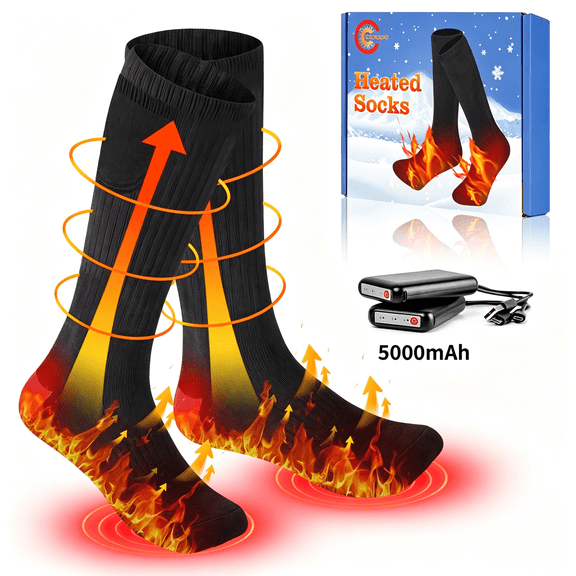 COMOPIO Rechargeable Electric Washable Winter Warm Socks Heated Socks for Women Men, 5000mAh Rechargeable Electric Heated Socks(black grey)