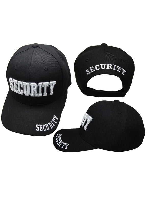 Security 3-D White Letters Black Embroidered Male Hat, Acrylic, Black