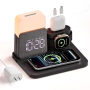 ANTBOOK Magnetic Charging Station Compatible for iPhone, Apple Watch, AirPods with Alarm Clock,Night Light Bedside Black