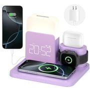 ANTBOOK Magnetic Charging Station Compatible for iPhone, Apple Watch, AirPods with Alarm Clock,Night Light Bedside Purple
