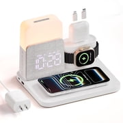ANTBOOK Magnetic Charging Station Compatible for iPhone, Apple Watch, AirPods with Alarm Clock,Night Light Bedside White