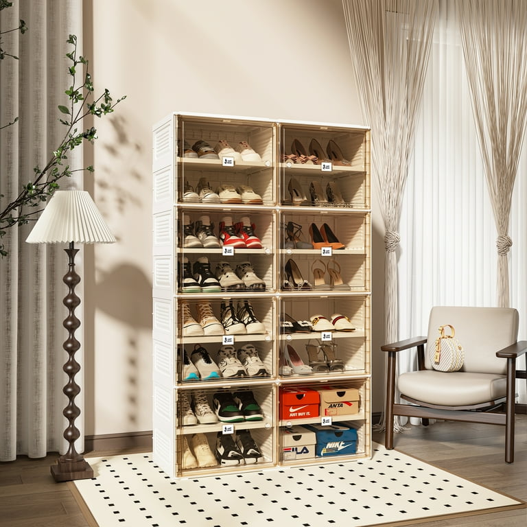 ANTBOX 8-Tier Sneaker Box Rack, 32-Pair Plastic Shoe Organizer